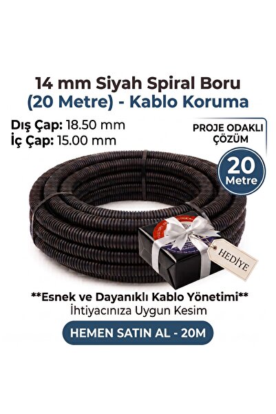 Seal Elektrik 14 mm Siyah Spiral Boru (20 Metre)