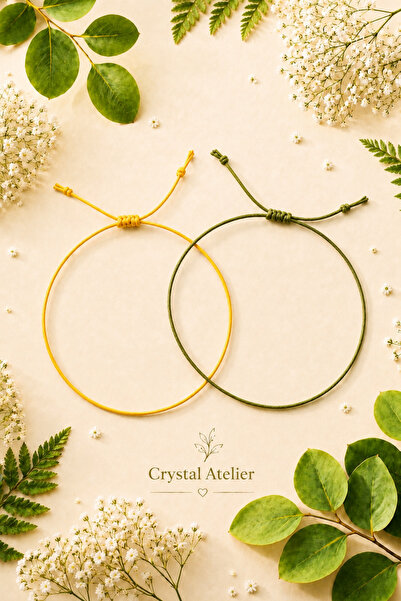 Crystal Atelier Yellow Khaki Rope Bracelet Set Adjustable Couple Friendship B...