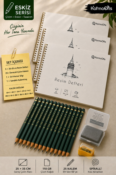 KarmaOfis Sketch Drawing Set 25X35 cm |   3 Pieces of 110 Gr Drawing Notebook...