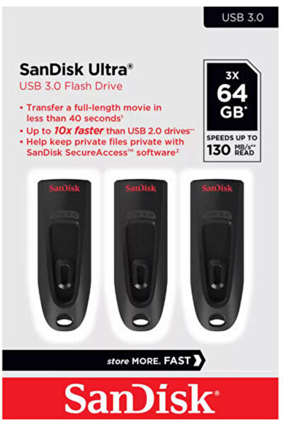 SanDisk Ultra Πακέτο 3 τεμαχίων 64GB USB 3.0 Στικάκι Μαύρο