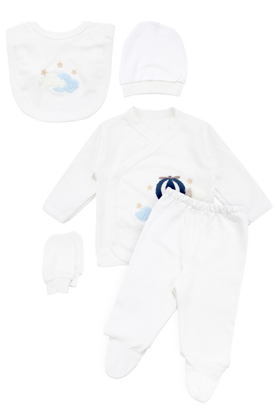 bebegen Baby Boy Natural 100% Cotton Ecru Laci Flying Balloon Embroidered 5 P...
