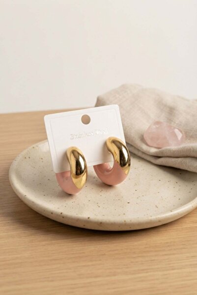 Inure Jewelry 316L Steel Gold Color Pink Hoop Model Women's Earrings