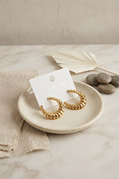 Inure Jewelry 316L Steel Gold Color Serrated Hoop Model Earrings