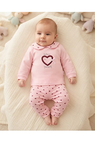 Egelite Baby Girl Heart Printed Baby Collar 3-6-9-12 Months Newborn 2-Piece S...