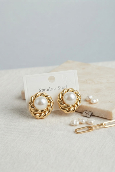 OGHAMAY 316L Steel Gold Color Pearl Model Women's Earrings