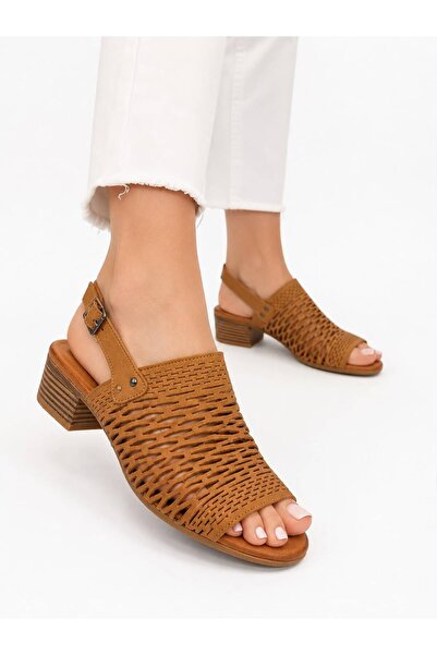 PAPUCUMUN DÜNYASI Women's Genuine Leather Laser Cut Patterned Flexible Open-T...
