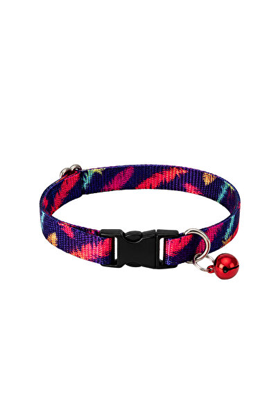 Cocopet Kedi Boyun Tasması Zilli 5'li Set 20-30 Cm Mor Leopar Tüy Bigbang Mozaik Gökkuşağı Desenli
