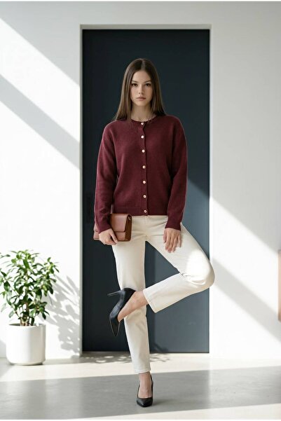 AlanTeks Women's Cardigan Crew Neck Buttoned Basic Knitwear Long Sleeve Casua...