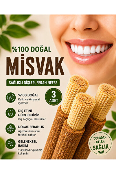 GÜLİSTANHAC Premium Misvak (3 Adet) – Geleneksel Ağız ve Diş Bakımı İçin Doğa...