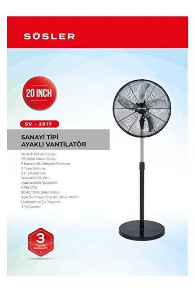 Vesus Süsler SV-2017 Sanayi Tipi Ayaklı Vantilatör