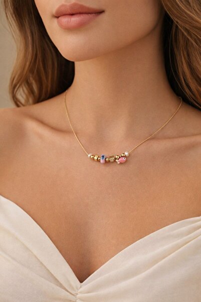 Balevien Pembe Mineli Balık Figürlü Gold Zirkon Kolye
