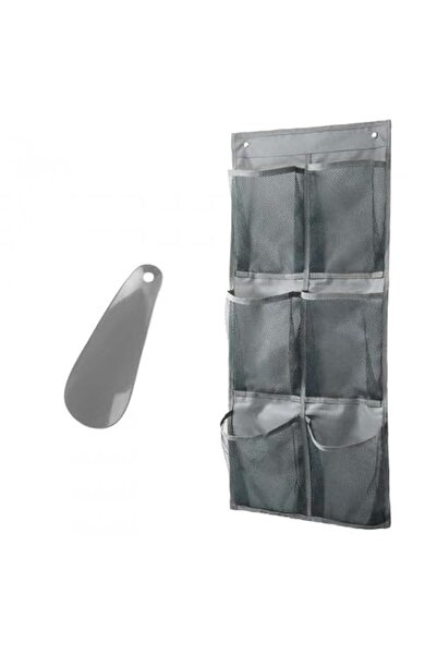 Generic Naapesi Gray Shoe Storage with 6 Pockets, 2 Hooks and A Shoe Horn - O...