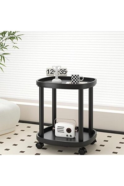 Generic Universal wheel 2-layer round side table, mobile storage cart, thicke...