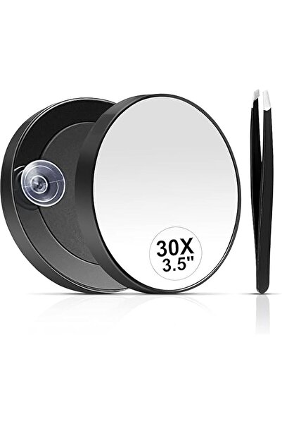 Generic Magnifying Mirror with Tweezers, 30X Magnification, 3.5 Inch Compact ...