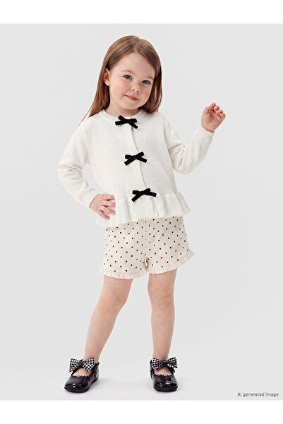 LC Waikiki Alita City Oval Collar Baby Girl Knitwear Cardigan with Bow Detail
