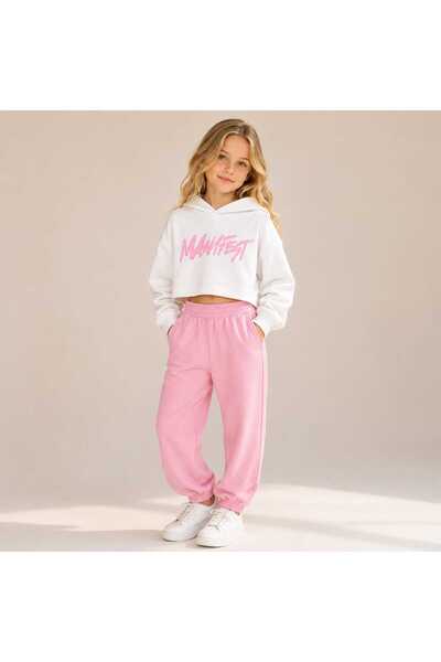 BEBEĞİME ÇORAP Girls' Manifest Printed Hooded Sweatshirt and Jogger Sweatpant...