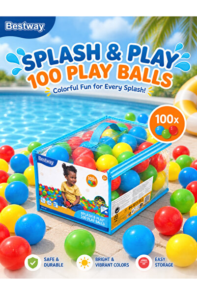 BESTWAY Splash & Play 100 Colorful Play Balls, 5.85 cm, Kids Ball Pit Toy, Ag...