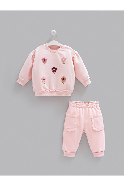 Caramell Baby Girl Set Floral Embroidered 3 Yarn Thread Embroidered Cotton Wi...