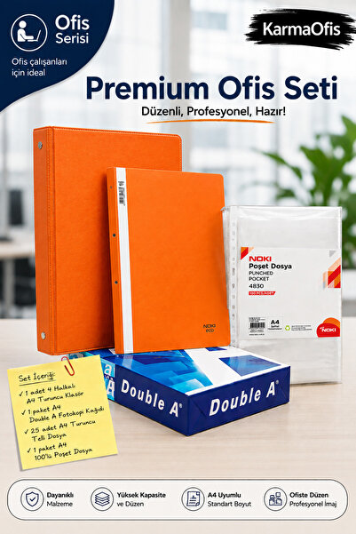 KarmaOfis Premium Office Set – 4-Ring Orange A4 Folder, 25-Ring Binder, 100-P...