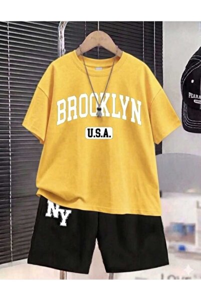 Leto Lykia Summer Children's T-Shirt Shorts Unisex (White Broklyn Printed)