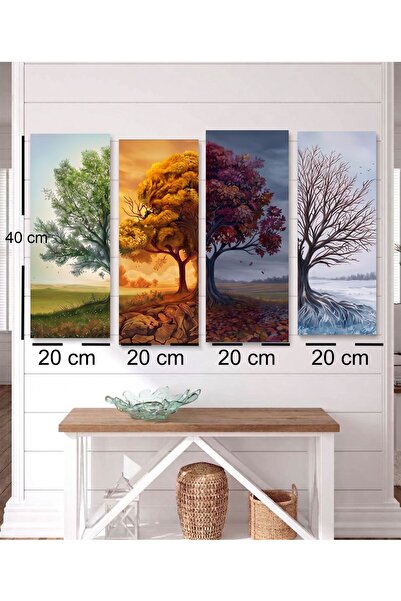 BETAHOMEDESİNG Beta Home Desing 4 Mevsim Soyut Ağaçlar 4 lü Mdf Tablo Çerçeve...