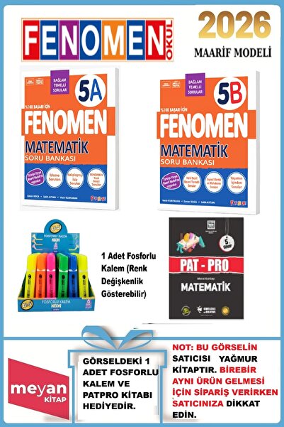 Fenomen Yayıncılık 5.Sınıf 5A ve 5B Matematik Soru Bankası...HEDİYELİ