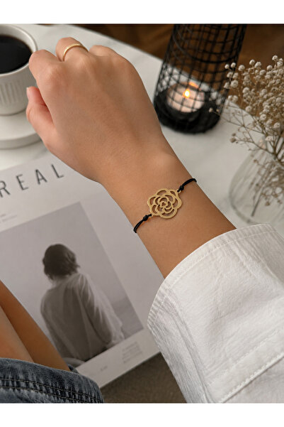 Femenino Steel Gold Rose Figured Adjustable Bracelet