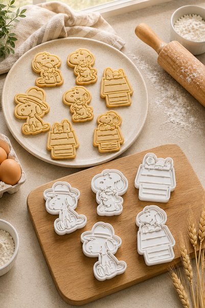 Arvella Studio Snoopy Themed Cookie Mold Set – 5 Different Models, Cute Figure Cookie Cutter and Stamping Mold