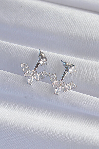 online kapsulavm avm alışveriş Brass Silver Color Zircon Stone V Model Earrings