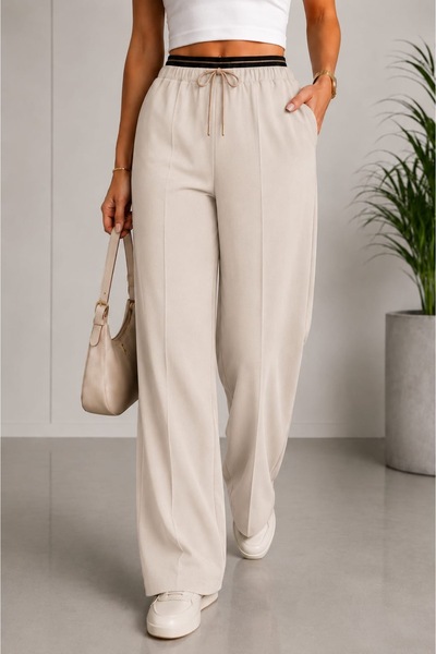 SMAC Women's High Waist Wide Leg Pants with Elastic Waist, Lace-Up, Pockets, ...