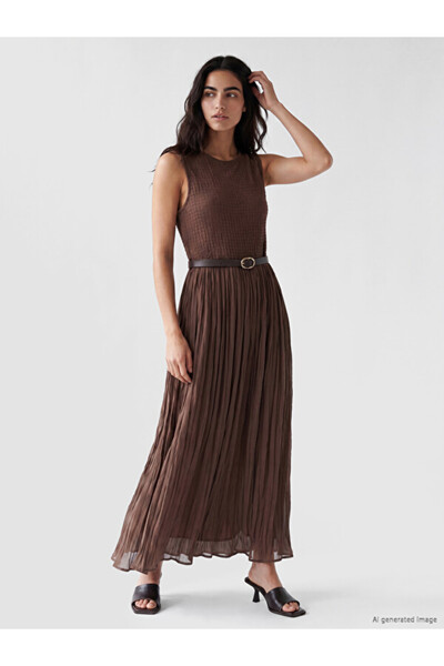 LC Waikiki Zero Roba Collar Waist Belted Pleated Dress for Style Enthusiasts ...