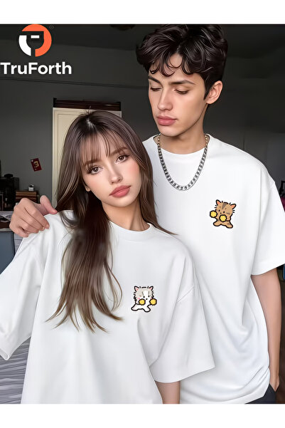 Ciel Lune Lucky Cat Oversize Unisex Lover's Combination T-Shirt Set of 2 100%...
