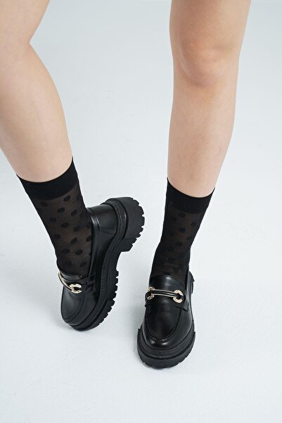 Beyond Γυναικεία Μαύρα Δερμάτινα Παπούτσια Loafer Moccasin Εφαρμοσμένα με λου...