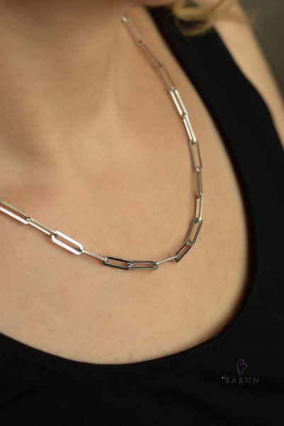 BY BARUN SİLVER Kalın Zincir Yuvarlak Oval 925 Ayar Unisex Beyaz Silver Gümüş...
