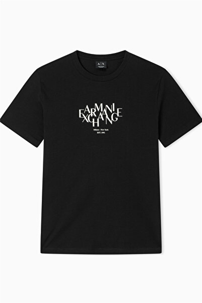 Armani Exchange تي شيرت رجالي ذو قصة عادية وياقة دائرية مع شعار قطن لو XM0027...
