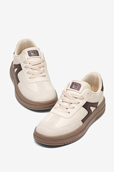 Tonny Black Kadın Bej Kahve Rahat Kalıp Kauçuk Taban Bağcıklı Sneaker