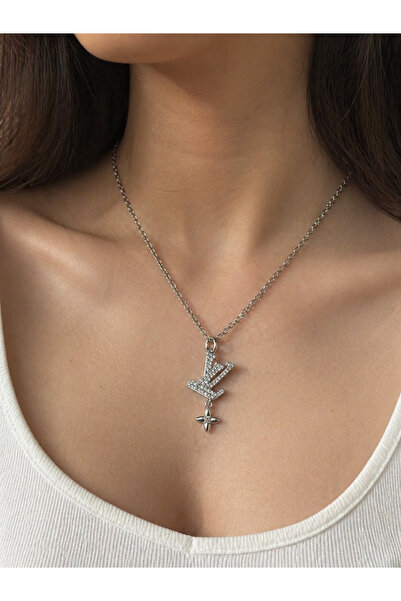 Yuchicly Quality Stainless Steel Letter Lv Pendant with Stone