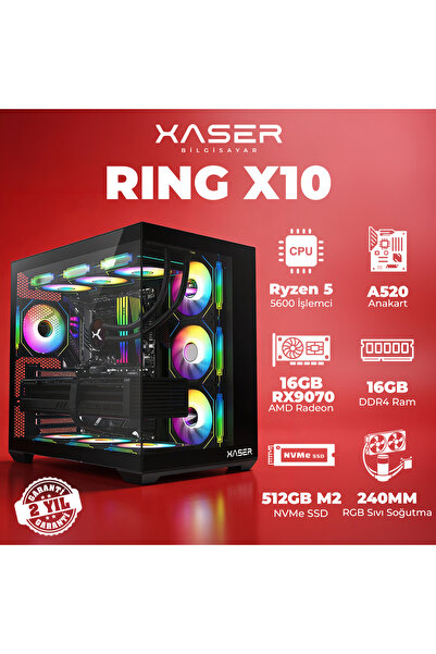XASER Ring X10 Ryzen 5 5600 16GB Ram 512GB M.2 NVMe SSD 16GB RX9070 Masaüstü ...