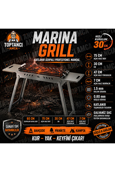 Toptancı Amca Marina Grill Katlanır Sehpalı Mangal 50x30 cm – Taşınabilir Pik...