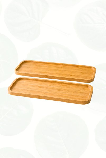 Lucky Love 2-Piece Bamboo Luxury Rectangular Presentation and Serving Set - Bamboo Presentation Tray - Oil Pot Base (25 X 14 cm)