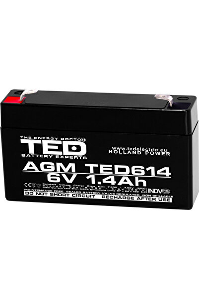 TED Electric Acumulator Stationar AGM VRLA Etans 6V 1.4A F1 T1, Dimensiuni 97...