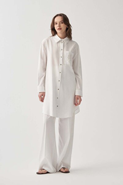 ALLDAY Λινό πουκάμισο με λεπτομέρεια κοπής με λευκό λέιζερ