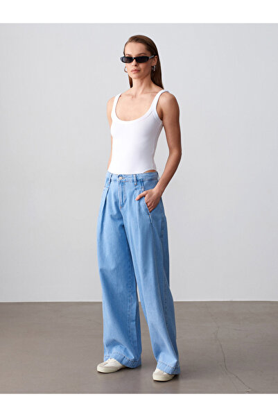 Dilvin 72313 100% Βαμβακερό Πλισέ Τζιν-Μπλε