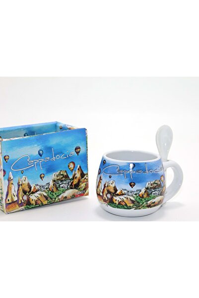 Store Kaşıklı Yöresel Kahve Fincanı Tekli 6x10 Cm Seramik Desenli Türk Kahves...
