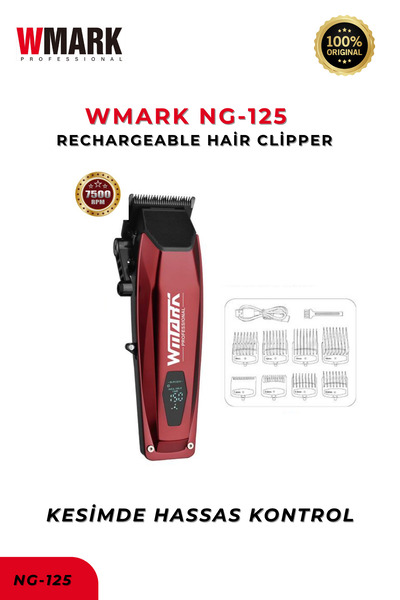 Wmark NG-125 Şarjlı Kırmızı Saç Kesme Makinesi 7500 RPM 2000 mAh Ayarlanabili...
