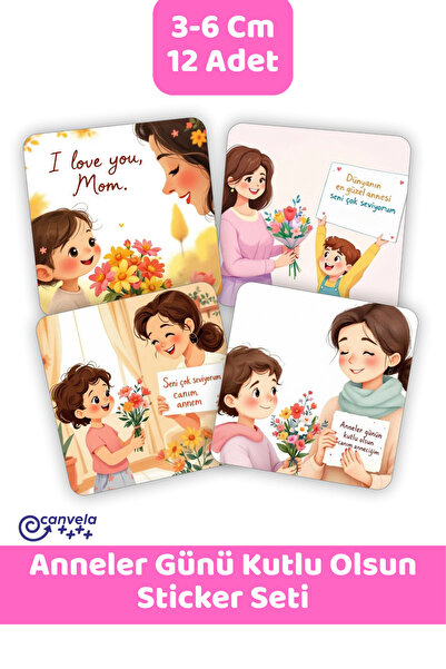 CANVELA Anneler Günün Kutlu Olsun Mother's Day Yapışkanlı Paketleme Etiketi 1...