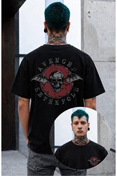 Fuddy Moda Tricou unisex cu imprimeu pe spate Avenged Sevenfold, tricou supra...