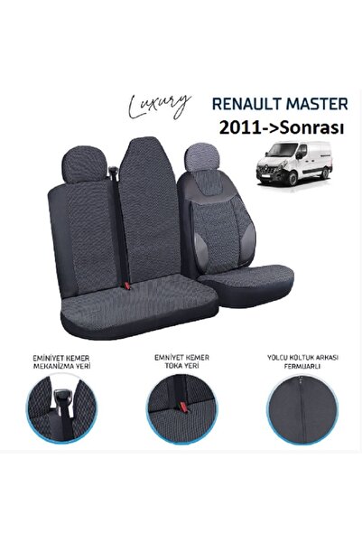 urunpark Renault Master Koltuk Kılıfı Ön Takım Füme Siyah 2011 Sonrası Uyumlu...