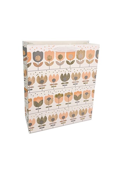 AFO Σετ 12 τσαντών δώρου με σχέδιο τουλίπας, λευκό-χρυσό, 26x32x10εκ.