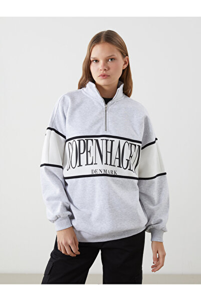 LC Waikiki Funnel Neck Copenhagen Printed Oversize Women's Sweatshirt